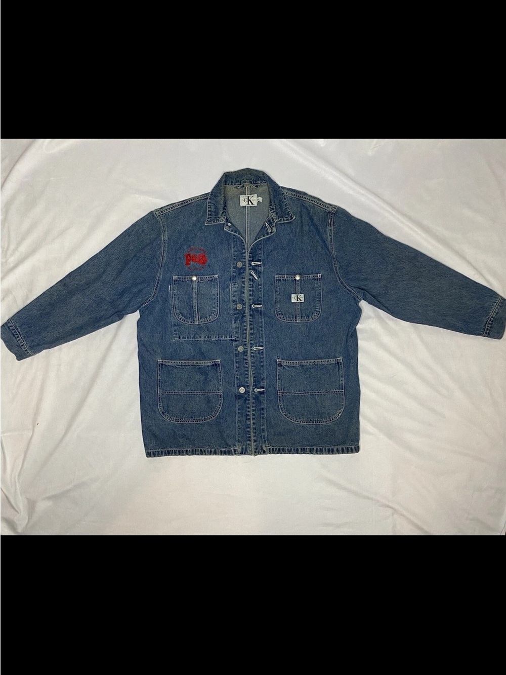 Calvin Klein Jeans Denim Jean Chore Jacket with Red Logo